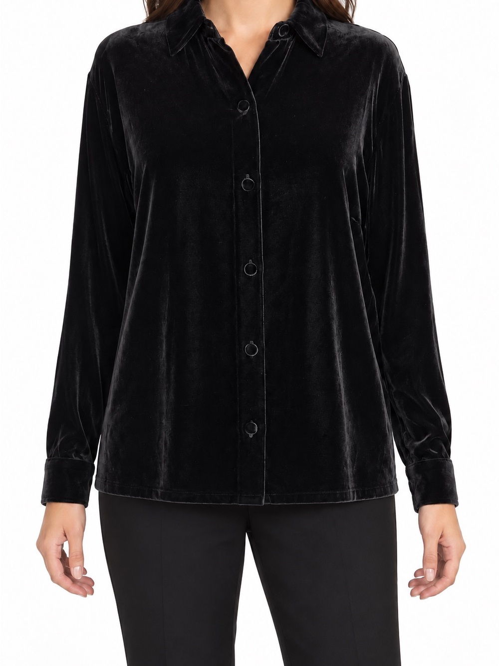 Ann Taylor Women’s Black Velvet Button-Down Shirt Size 8 Long Sleeve Rayon